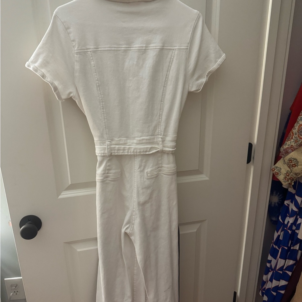 White Denim Button-Down Jumpsuit - image 2
